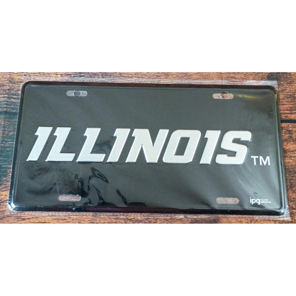Illinois Fighting Illini License Plate IPG Team Sports NCAA Black White Embossed